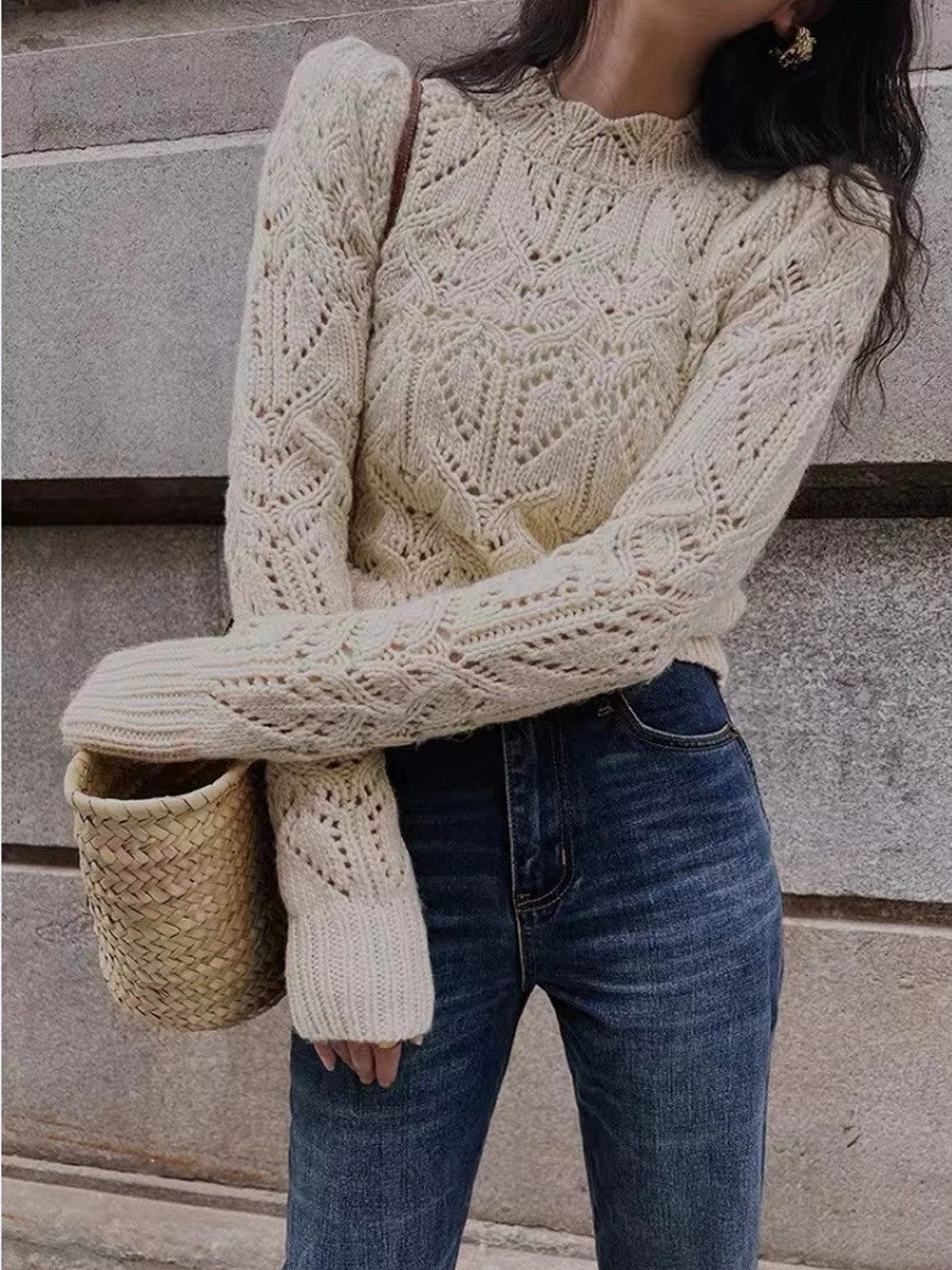 Cross-Border French Style Exquisite Hollow-out Crochet Knitted Air Conditioning Shirt Women's Clothing Spring and Autumn New Fashion All-Matching European and American Woolen Sweater