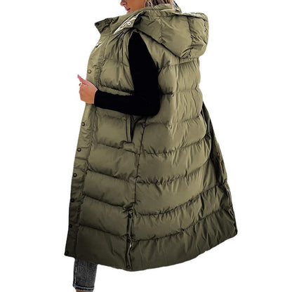 Gilet long matelassé pour femme avec capuche matelassée et fermeture boutonnée pour manteau d'hiver 2024 - Hauts, Vêtements femme