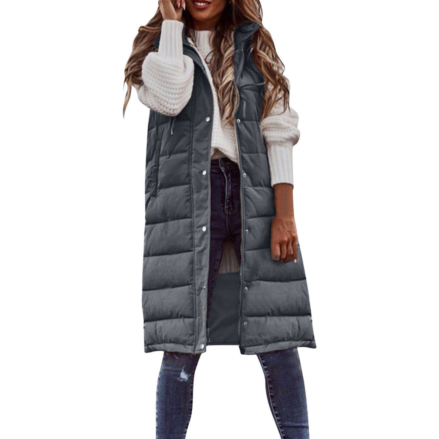 Open Front Hat Coat, Casual Sleeveless Long Coat, Women's Clothing