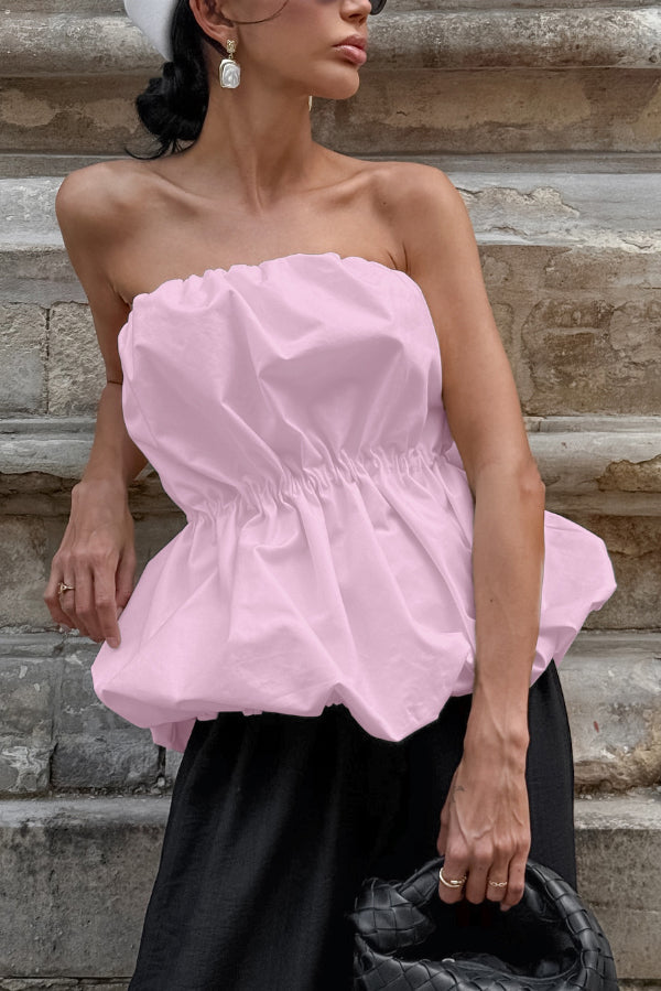 Solid Color Sleeveless Off-shoulder Elastic Waist Strapless Top - Seldom Seen Styles