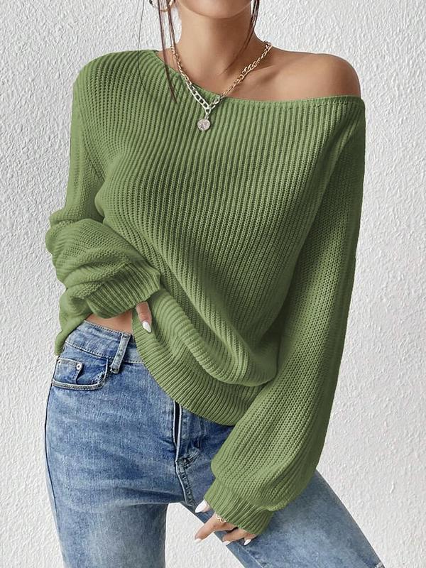 Women's Minimalist Solid Drop Shoulder Asymmetrical Neck Knit Top