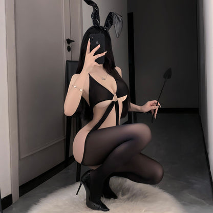 Womens Sexy Low Cut Crotchless Bodystocking, Stretchy Cut Out Lingerie Bodysuits Nightwear for Romantic Date Wearing