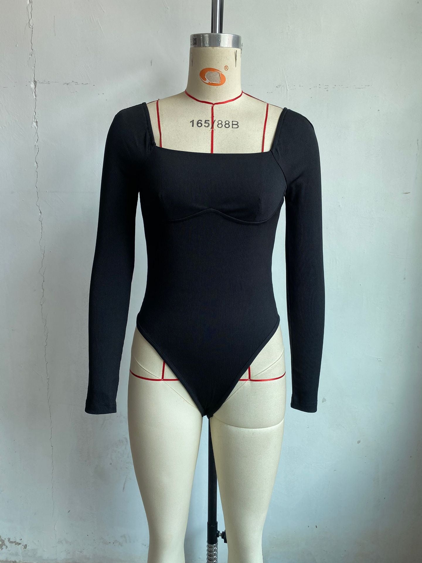 Women's Long Sleeve Bodysuit Shapewear Top Square Neck Bodysuit Halloween One Piece Basic Backless