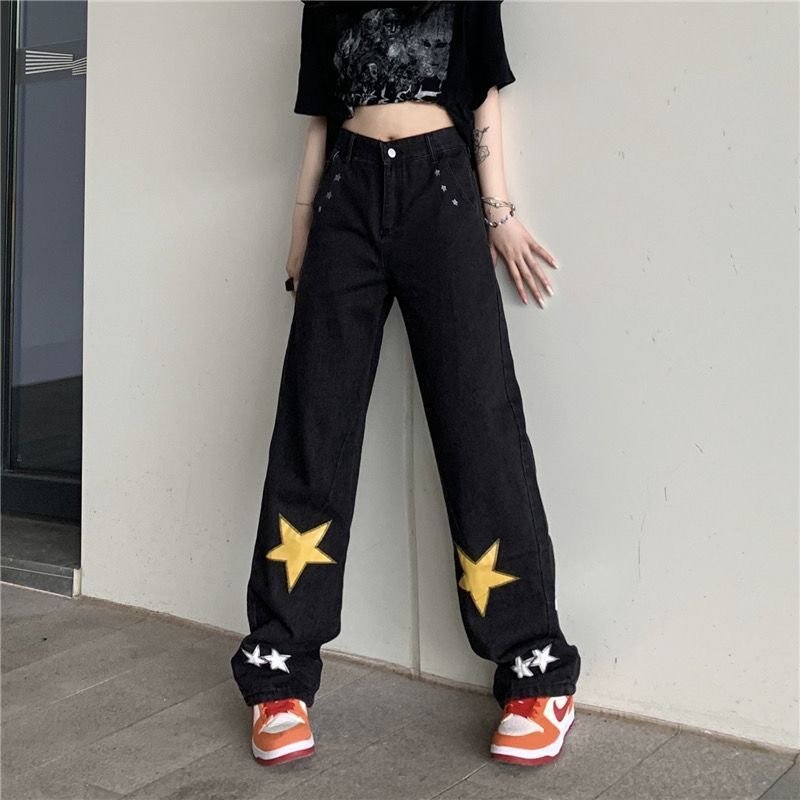 New American Denim PantsvibeHigh Street High Waist Thin Looking Fashion Versatile Casual Loose Straight Wide Leg Pants for Women