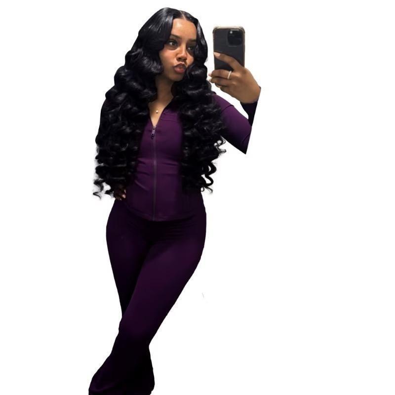 Women Clothes Two Piece Flared Pants Tracksuits Set Casual Gym Active Wear 2 Piece Matching - Seldom Seen Styles