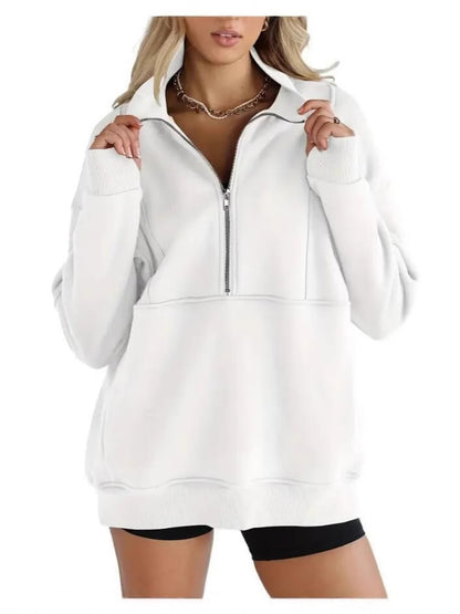 WOMEN'S half zip sweatshirt fleece stand collar long sleeve thumb hole oversized pullovers with pockets