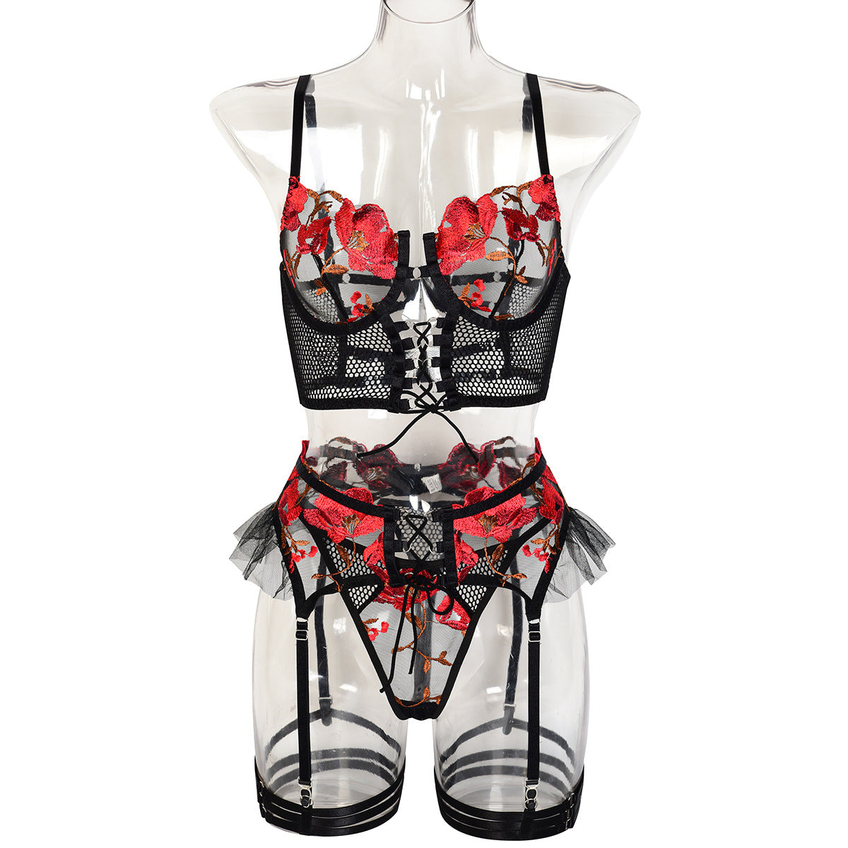 Women Sexy Lingerie Strap Lace Teddy Babydoll Sheer Bralette and Panty Set - Seldom Seen Styles