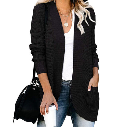 Autumn Winter New Foreign Trade Cardigan  Women's Clothing  Curved Placket Knitted Sweater for Women