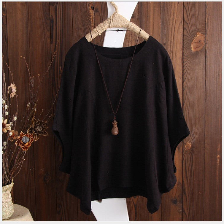 Solid Oversized Batwing Sleeve Loose Plus Size Top Casual Blouses Summer Essential Chic Top outfits Minimalist Feminine Womenswear casual outfits women cute summer outfit - Seldom Seen Styles