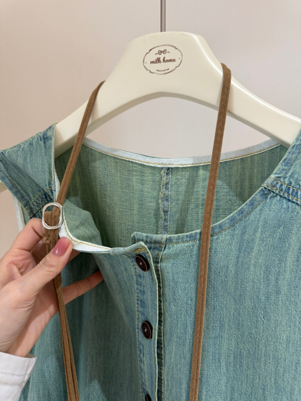 Women's Light Blue Denim Sleeveless Midi Dress Drop Waist Button Front with Free Fringe Crossbody Bag - Seldom Seen Styles