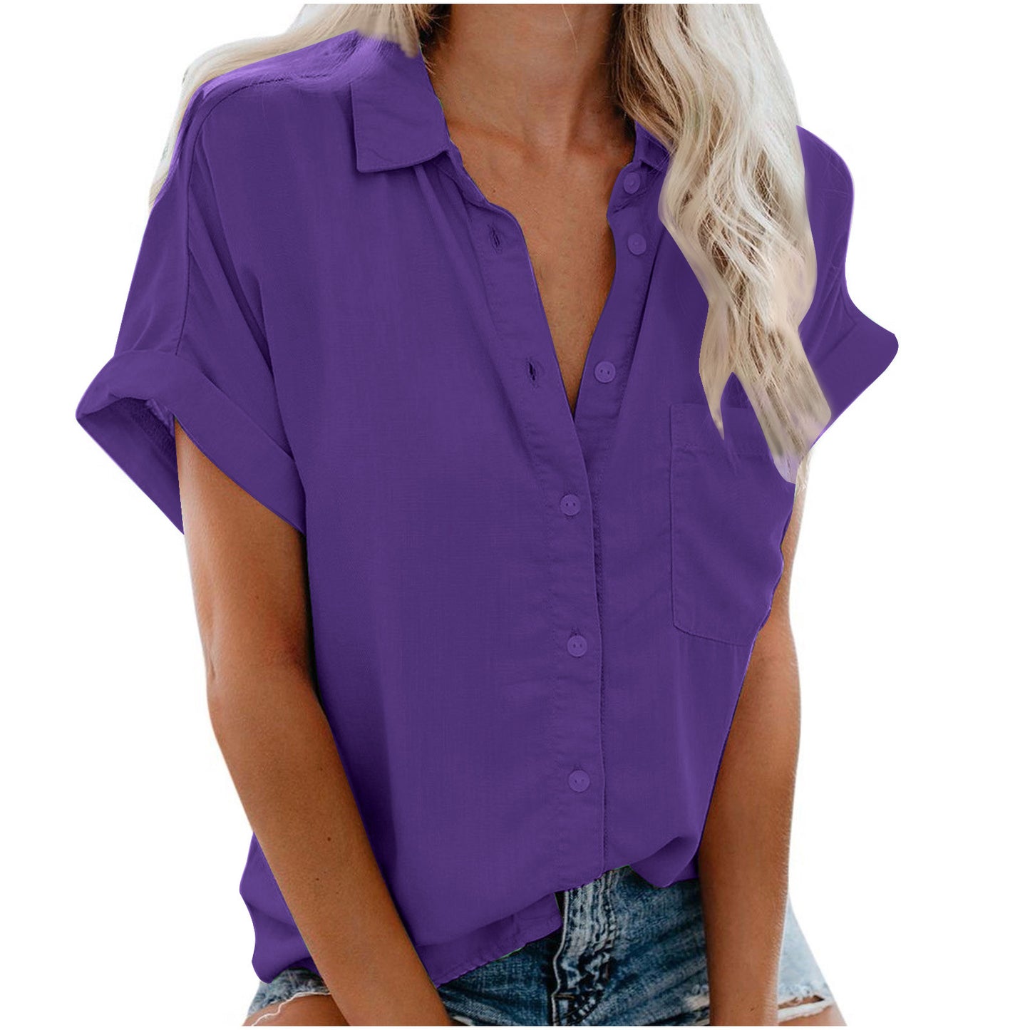 Beautife Womens Short Sleeve Shirts V Neck Collared Button Down Shirt Tops with Pockets