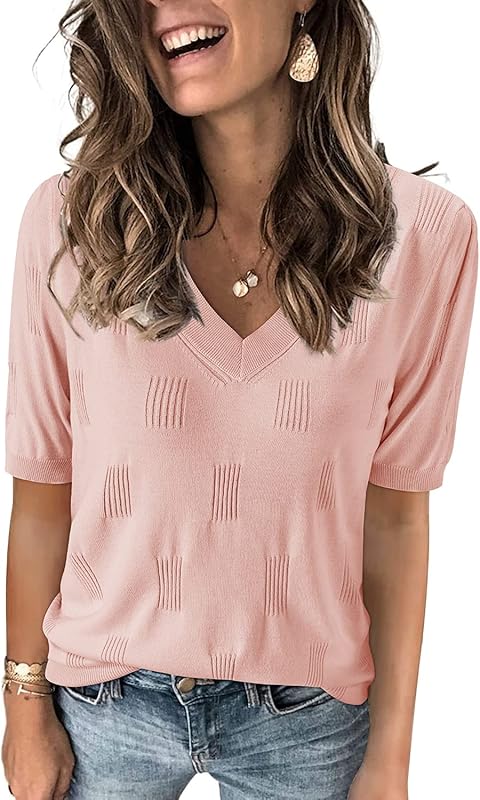 Cloz Womens Sweaters Soft Fall 2024 Fashion Versatile Dressy Blouse Short Sleeve Knit Lightweight Tops Summer Trendy