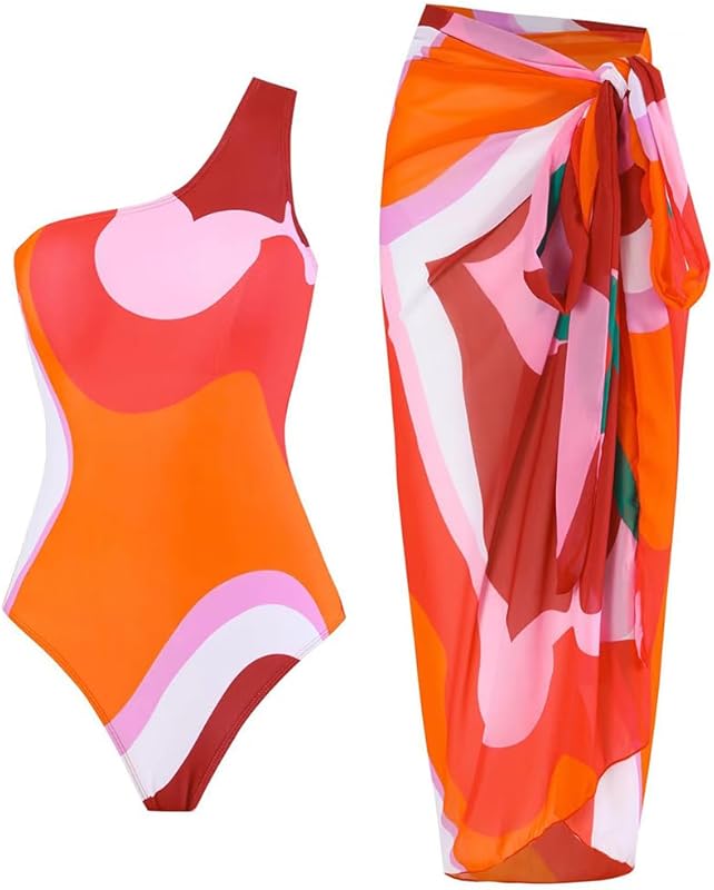 Women's 2 Pieces Sarong Swimsuit Set Sleeveless Floral Print Swimwear with Cover Up Bathing Suits Beachwear - Seldom Seen Styles