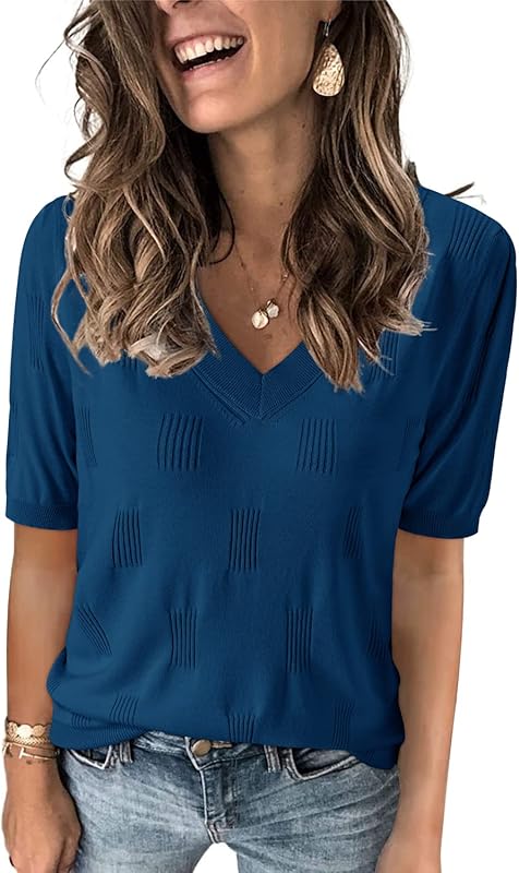 Cloz Womens Sweaters Soft Fall 2024 Fashion Versatile Dressy Blouse Short Sleeve Knit Lightweight Tops Summer Trendy