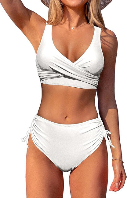 Women's High Waisted Bikini Twist Front Tie Back 2 Piece Swimsuits - Seldom Seen Styles