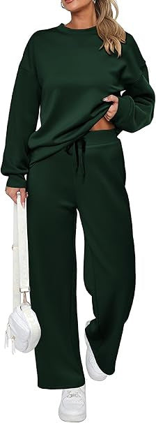 Pink Queen Women's 2 Piece Lounge Outfit Sweater Set Long Sleeve Crop Knit Top and Wide Leg Long Pants Sweatsuit - Seldom Seen Styles