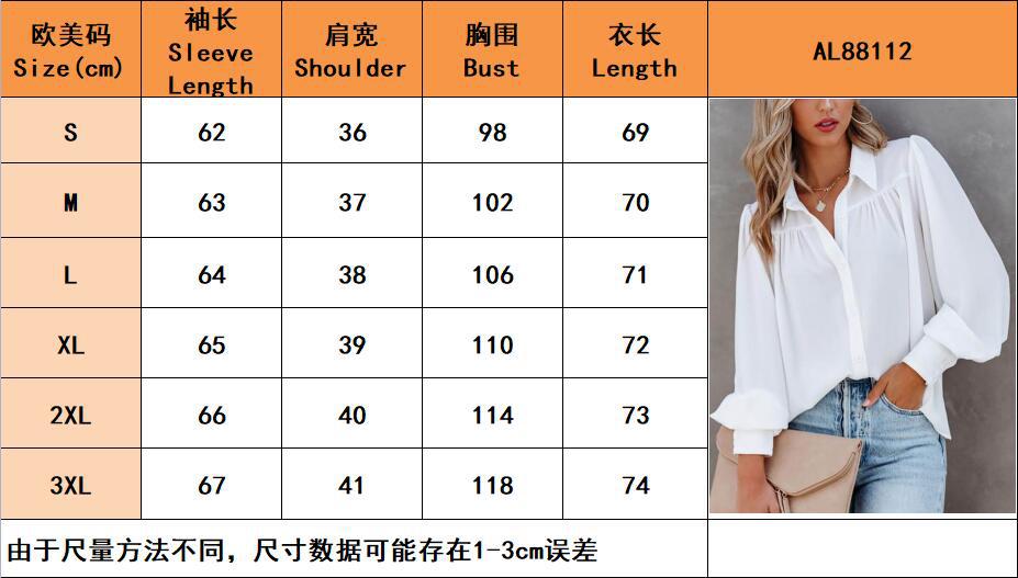 2024Cross-Border wish Amazon Button Top Lantern Sleeve Pleated Solid Color Stand Collar Loose Shirt Long Sleeve Women's Clothing