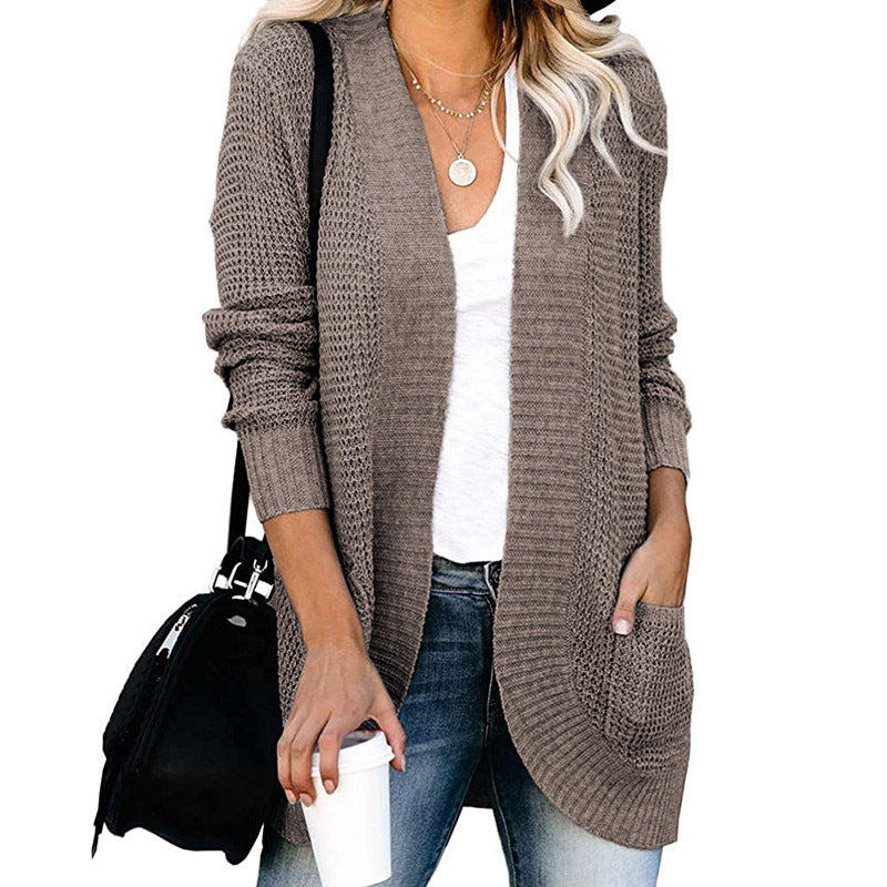 Women's Clothing  Curved Placket Large Pocket Sweater Cardigan Autumn Winter New  Cardigan