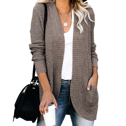 Women's Clothing  Curved Placket Large Pocket Sweater Cardigan Autumn Winter New  Cardigan