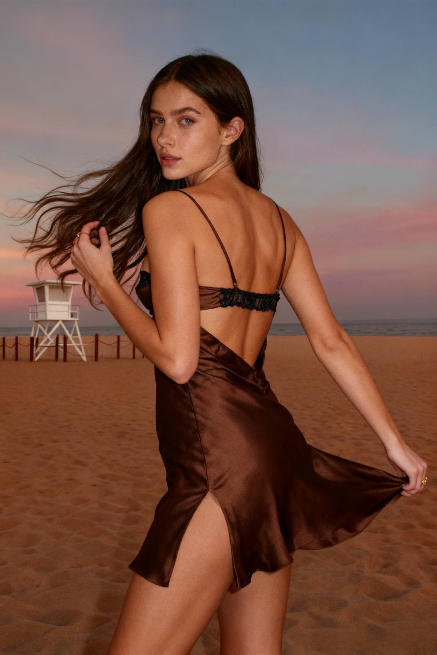 Backless Lace Paneled Trendy Satin Mini Dress - Seldom Seen Styles