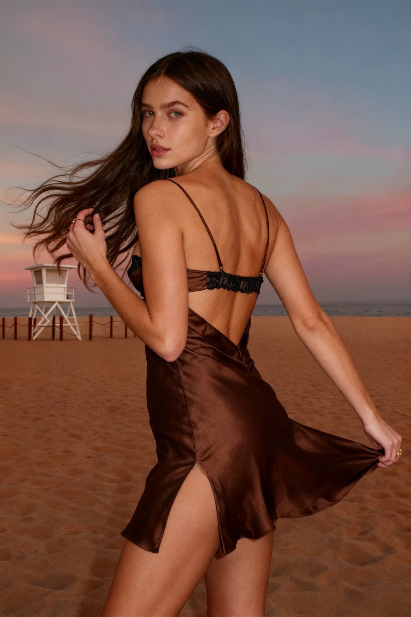Backless Lace Paneled Trendy Satin Mini Dress - Seldom Seen Styles