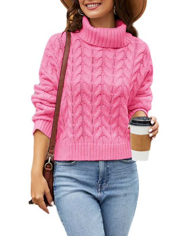 Cross-Border Hot Turtleneck Twisted Pullover Sweater Autumn and Winter New Solid Color Pullover Sweater Fashion Short Sweater for Women