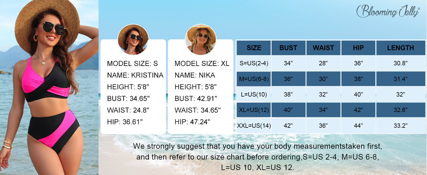 Womens High Waisted Bikini Sets Criss Cross Two Piece Swimsuits Color Block Full Coverage Bathing Suits - Seldom Seen Styles