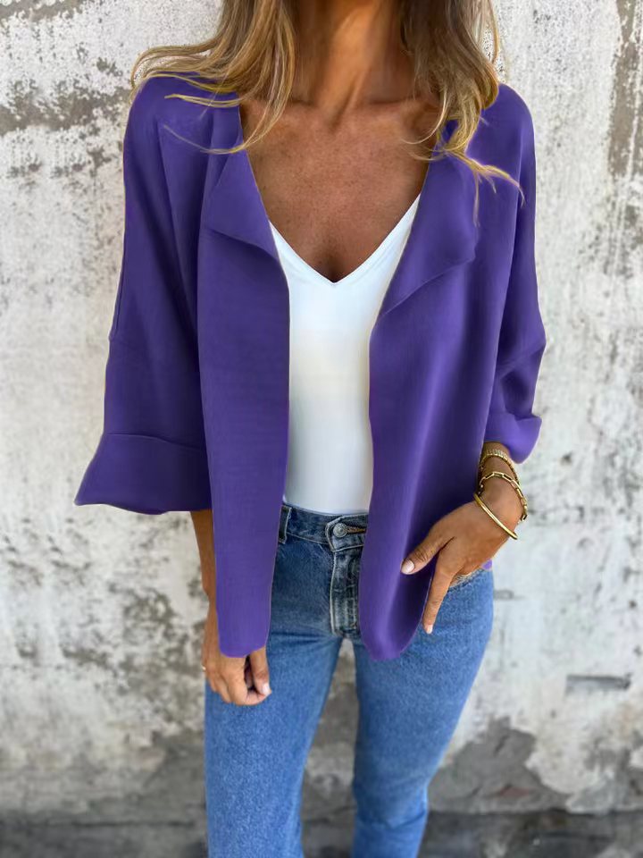 Casual Faux Suede Cardigan Buttonless Solid Color Lapel Jacket for Women,Peculiaral Faux Suede Cardigan for Layering - Seldom Seen Styles
