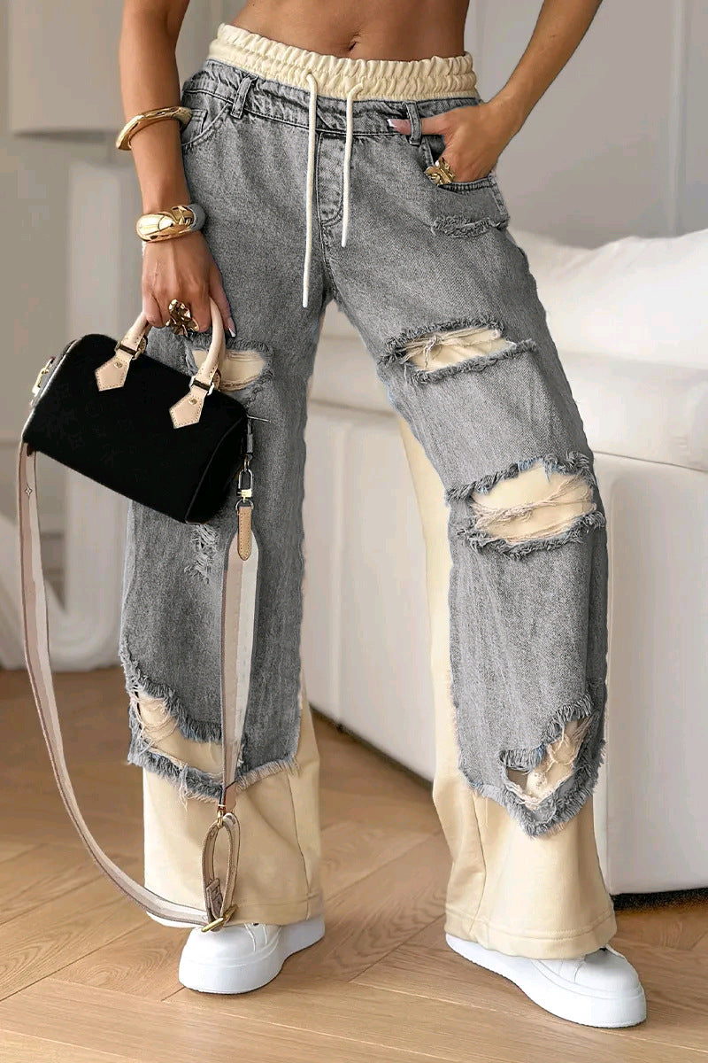 Light Blue Ripped Jeans for Women – Straight Fit & Baggy Style, Trendy Ripped Denim Pants - Seldom Seen Styles