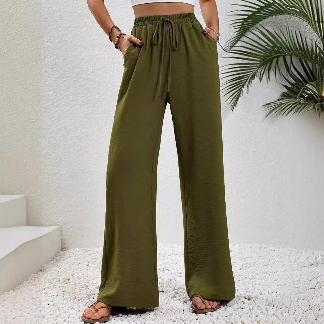 Wide Leg Pants for Women Elastic Waist Drawstring Palazzo Pants Lounge Pants with Pockets Loose Straight Leg Trousers - Seldom Seen Styles