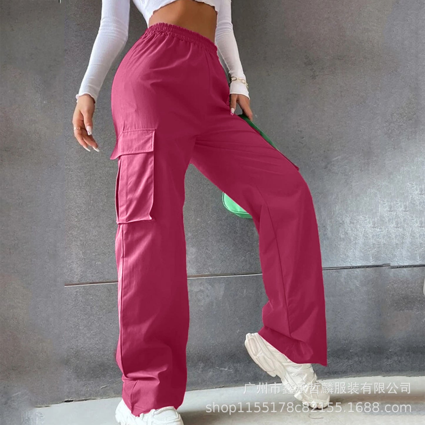 Girl's Elastic Waist Trousers Loose Straight Leg Flap Pocket Cargo Pants - Seldom Seen Styles