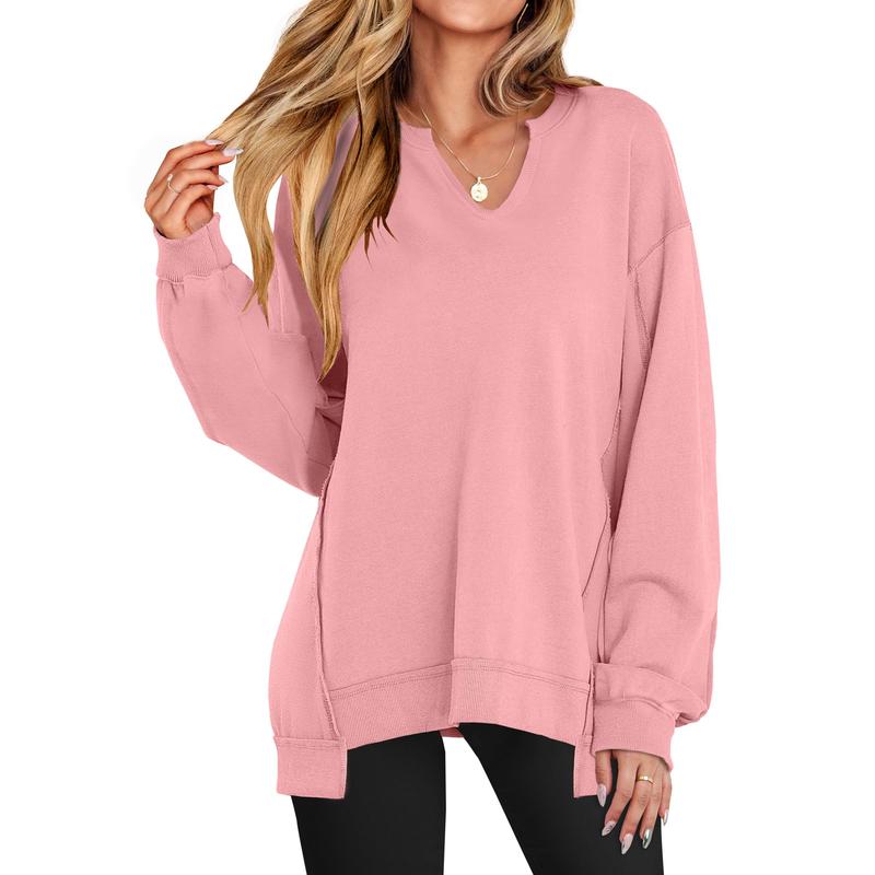 Womens Oversized Sweatshirt V Neck Long Sleeve Tunic Lightweight Pullover 2025 Winter Casual Tops Teen Girl Outfits - Seldom Seen Styles