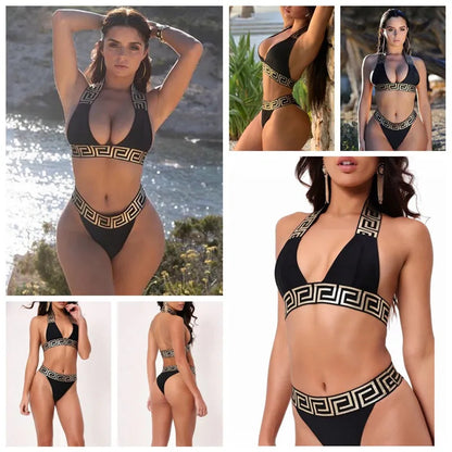 Sexy Bikini Sets For Women Bandage Swimsuit Crop Top Swimwear Thong Bathing Suit High Cut Beachwear Solid Print New Bather High-Cut Crop Top &amp; Thong - Seldom Seen Styles