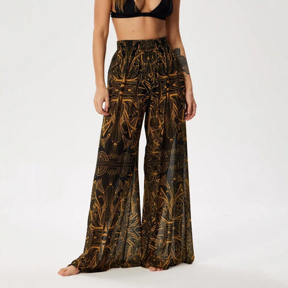 Womens Elastic High Waisted Palazzo Pants Casual Wide Leg Long Lounge Pant Trousers with Pocket