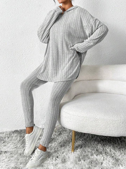 with Textured Two-Piece Set, Casual Long-Sleeved Hoodie and Leggings Suit, Women's Clothing