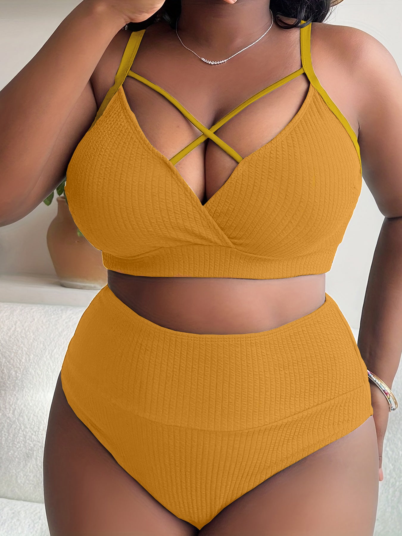 bathing suits for large bust  Plus Size  Sexy Plus Size  Strap High Waist Bikini Swimsuit - Seldom Seen Styles