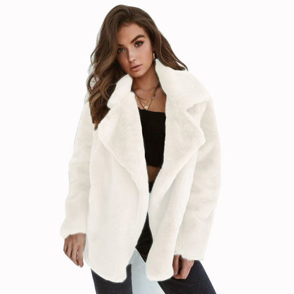 European and American Fashion Autumn and Winter WISH Coat Sexy Plush Lapel Slim Coat