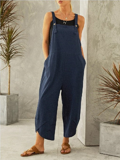 Women's Sleeveless Cotton Linen Overalls Rompers Baggy Wide Leg Jumpsuits