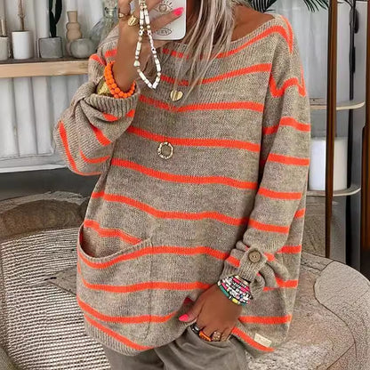 Womens Baggy Oversized Striped Sweater Trendy Color Block Casual Pullover Knit Tunic Sweater Jumper
