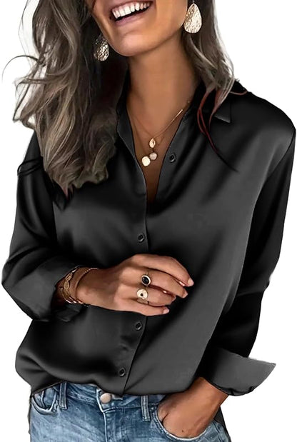 Satin Blouses for Women Silk Button Down Shirts Long Sleeve Business Casual Tops