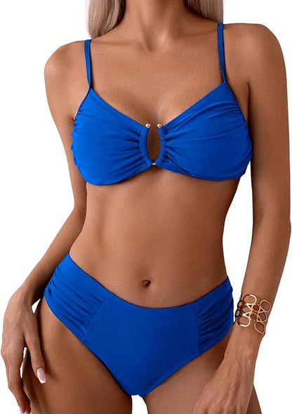 Women's Two Piece Bikini Set Ring Linked Ruched Underwire Bikini Bathing Suit Swimwear Set Swimming Suit - Seldom Seen Styles