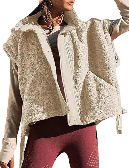 Gilet polaire sherpa chaud pour femme, décontracté, confortable, sans manches, boutonné, avec poches