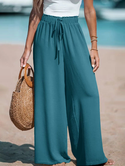 Women Wide Leg Pants High Waisted Trousers Linen Palazzo Lounge Beach Cover Ups Flowy Pants