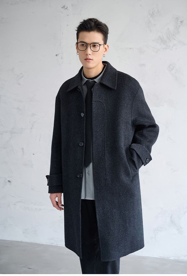 [100 all-wool double-sided woolen coat] Autumn and winter classic Balmacan medium and long coat woolen coat