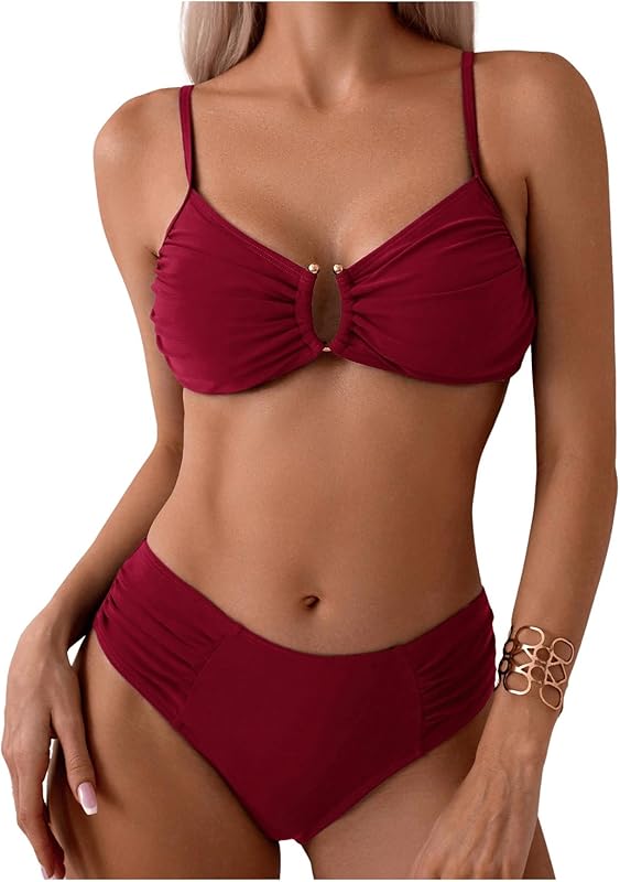 Women's Two Piece Bikini Set Ring Linked Ruched Underwire Bikini Bathing Suit Swimwear Set Swimming Suit - Seldom Seen Styles