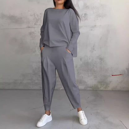 Womens 2 Piece Outfits Fall Solid Color Sweatsuits Sets Active Crewneck Going Out Sweat Suits Rompers Lounge Sets