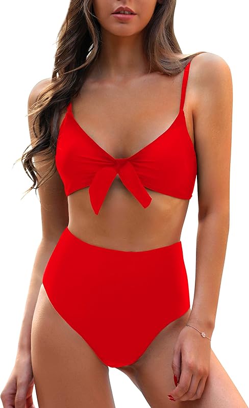 Womens High Waisted Bikini Set Tie Knot High Rise Two Piece Swimsuits Bathing Suits - Seldom Seen Styles