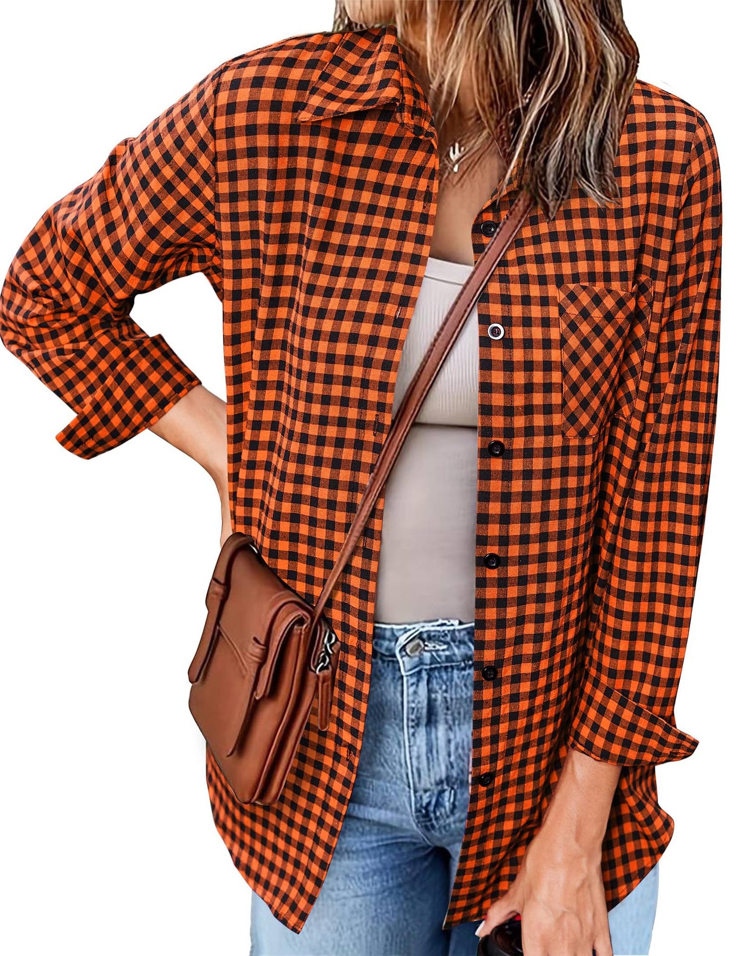 Fall Outfits Long Sleeve Plaid Shirt for Women Flannel Button Down Shirts Buffalo Shackets Business Casual Blouses