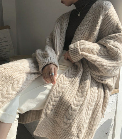 Loose Outer Wear Knitted Cardigan Coat Women's ThickSpring New Mid-Length Lazy Style Long Sleeve Sweater