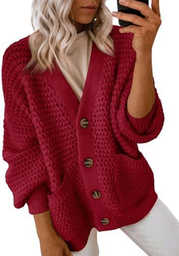 Women's 2024 Fashion Casual Open Front Long Sleeve Chunky Knit Cardigans Sweaters Outerwear Coats